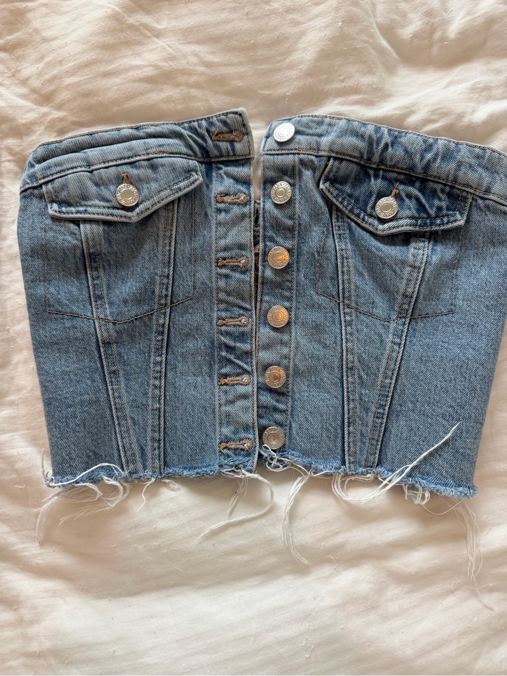 Zara Light Blue Denim Button-Front Mini Skirt